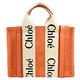 CHLOE Woody系列品牌織帶麂皮兩用小號托特包(橘/米) product thumbnail 4