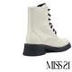 短靴 MISS 21 未來個性異材質綁帶大頭高跟厚底短靴－白 product thumbnail 4