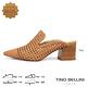 Tino Bellini 巴西進口尖頭編織鏤空粗跟涼拖鞋-駝 product thumbnail 3