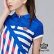 【KING GOLF】女款刺繡國旗風條紋印圖造型POLO衫/高爾夫球衫-藍色 product thumbnail 2