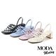涼鞋 MODA MODAY  簡約交叉線條羊皮方頭粗跟涼鞋－藍 product thumbnail 7
