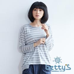 betty’s貝蒂思　前短後長條紋T-shirt(灰色)