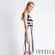 JESSICA - 清爽白底藍色粗條紋中長款花型釘珠無袖針織洋裝 product thumbnail 4