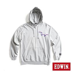 EDWIN EDGE 電光感W LOGO 寬版連帽長袖T恤-男-麻灰色