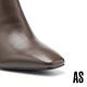 長靴 AS 時髦個性金屬釦繫帶造型全真皮方頭高跟長靴－咖 product thumbnail 5