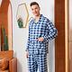 睡衣 時尚英倫格紋 針織棉男性長袖兩件式睡衣(R78221-10深藍) 蕾妮塔塔 product thumbnail 2
