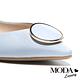 低跟鞋 MODA Luxury 日常亮面圓形飾釦全真皮尖頭低跟鞋－藍 product thumbnail 6