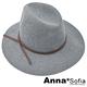 AnnaSofia 麂絨繩結帶 線織寬簷遮陽紳士帽爵士帽(深灰系) product thumbnail 5