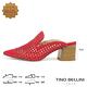 Tino Bellini 巴西進口尖頭編織鏤空粗跟涼拖鞋-紅 product thumbnail 3
