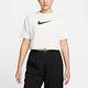 Nike 短版上衣 NSW Swoosh Tee 女款 白 大勾 縫線 抽繩 鬆緊 寬鬆 短袖 T恤 DM6745-030 product thumbnail 3