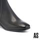 短靴 AS 率性時尚異材質拼接牛皮方頭粗高跟短靴－黑 product thumbnail 6