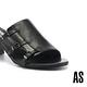 拖鞋 AS 簡約風個性異材質拼接側空帶釦全真皮高跟拖鞋－黑 product thumbnail 6