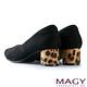 MAGY OL時髦氣場 素面豹紋鞋跟絨布粗跟鞋-黑色 product thumbnail 5