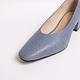 KOKKO柔軟舒適強支撐布紋真皮中跟粗跟鞋淺藍 product thumbnail 5