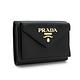 【PRADA 普拉達】經典 金字LOGO外十字紋內平滑信封型三折短夾 (黑1MH021) product thumbnail 2