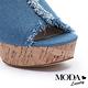 拖鞋 MODA Luxury 優雅隨性抽鬚設計刺繡防水台高跟拖鞋－藍 product thumbnail 6
