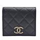 CHANEL 經典網格雙C LOGO菱格粒紋牛皮暗釦短夾(黑/桃紅色) product thumbnail 2