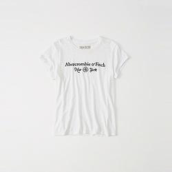 A&F 經典刺繡紐約文字設計短袖T恤(女)-白色 AF Abercrombie