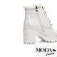 短靴 MODA Luxury 都會時髦牛皮綁帶防水台粗高跟短靴－白 product thumbnail 4