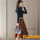 圓領透膚針織毛衣+格紋長裙 兩件套 (黑色)-ROANN product thumbnail 3