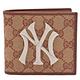 GUCCI MLB NY Yankees聯名款GG緹花帆布牛皮飾邊摺疊零錢袋短夾(棕色) product thumbnail 2