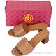 TORY BURCH Ines T字撞色鑲邊牛皮粗跟拖鞋/涼鞋(棕色) product thumbnail 5