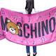 MOSCHINO 品牌音樂TOY小熊LOGO義大利製羊毛混莫代爾披肩/圍巾(桃紅系) product thumbnail 4