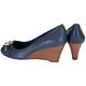 TORY BURCH LETICIA MID WEDGE 牛皮魚口楔型跟鞋(深藍色) product thumbnail 3