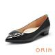 ORIN 羊皮方版菱格縫線尖頭 女 低跟鞋 黑色 product thumbnail 3