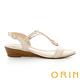 ORIN 皮革金屬U環飾釦楔型 女 涼鞋 米色 product thumbnail 3