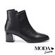 短靴 MODA Luxury 個性時尚異材質拼接微尖頭粗高跟短靴－黑 product thumbnail 3
