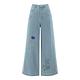 OUWEY歐薇 品牌印花造型線條純棉牛仔寬褲(藍色；S-L)3223168630 product thumbnail 5