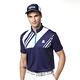 【Lynx Golf】男款吸濕排汗合身版斜紋印花山貓織標短袖立領POLO衫-深藍色 product thumbnail 3