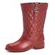 W&M 時尚氣質菱格紋側環扣飾中筒雨靴-紅 product thumbnail 4