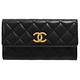 CHANEL 復古浮雕CC LOGO菱格車線小羊皮釦式零錢中夾(黑/金) product thumbnail 2