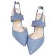 Ann’S芭蕾造型-寬版鬆緊繫帶V口綿羊皮尖頭細跟鞋-藍 product thumbnail 3