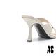 拖鞋 AS 極簡時髦交叉寬帶全真皮方頭美型高跟拖鞋－米 product thumbnail 4