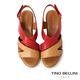 Tino Bellini 西班牙進口悠活漫步牛皮雙色拼接楔型涼鞋-紅 product thumbnail 4