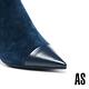 短靴 AS 極簡時髦純色拼接羊麂皮尖頭高跟短靴－藍 product thumbnail 6