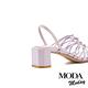 涼鞋 MODA MODAY  簡約交叉線條羊皮方頭粗跟涼鞋－紫 product thumbnail 4