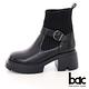 【bac】配色異材質厚底短靴-黑色 product thumbnail 2
