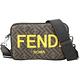 FENDI Roma 中型 字母老花帆布牛皮手拿/斜背相機包(咖黃色) product thumbnail 2