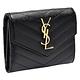 YSL MONOGRAM系列V字縫線魚子醬牛皮金色金屬LOGO暗釦三摺短夾(黑) product thumbnail 2