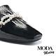 穆勒鞋 MODA MODAY 別致奢華珍珠鏈全真皮方頭低跟穆勒拖鞋－黑 product thumbnail 6