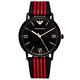 ARMANI 簡約時尚帆布帶款手錶 (AR11015)-黑x黑紅色/43mm product thumbnail 2