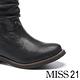 中筒靴 MISS 21 經典率性自然風抓皺羊皮粗低跟中筒靴－黑 product thumbnail 6