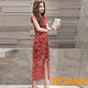 古典包臀連身開衩雪紡碎花洋裝 (紅色)-ROANN product thumbnail 2