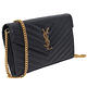 YSL Saint Laurent Monogram V字縫線魚子醬牛皮金LOGO斜肩/手拿包(黑/377828) product thumbnail 3