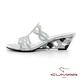 【CUMAR】鏤空排鑽馬賽克透明楔型涼拖鞋-銀 product thumbnail 2