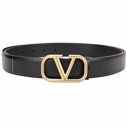 VALENTINO VLogo 30mm 銅金標誌小牛皮腰帶(黑色)